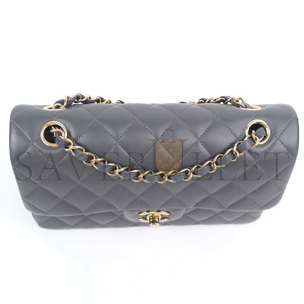 Ch*el double flap medium dark grey as1117 (23*14.5*6cm)